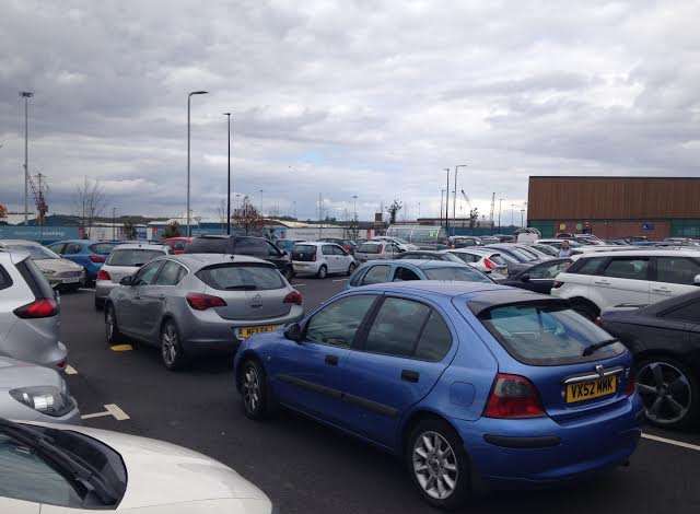 Massive tailbacks in the supermarket car park