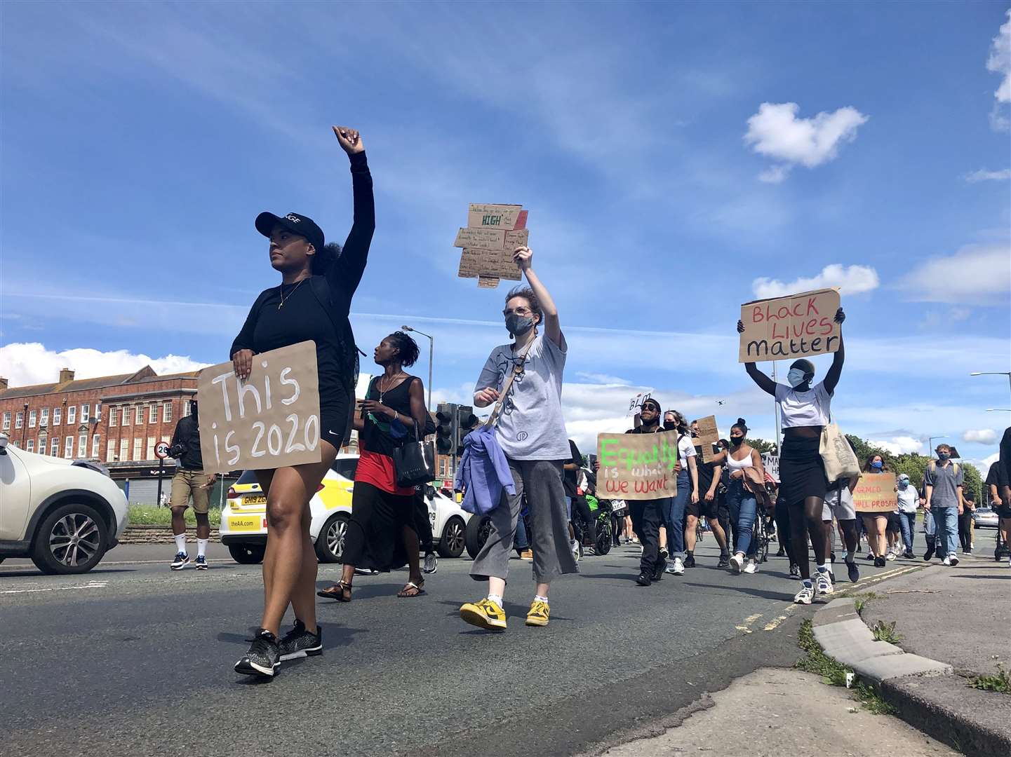 Protesters marched down Monks Park Avenue in Bristol