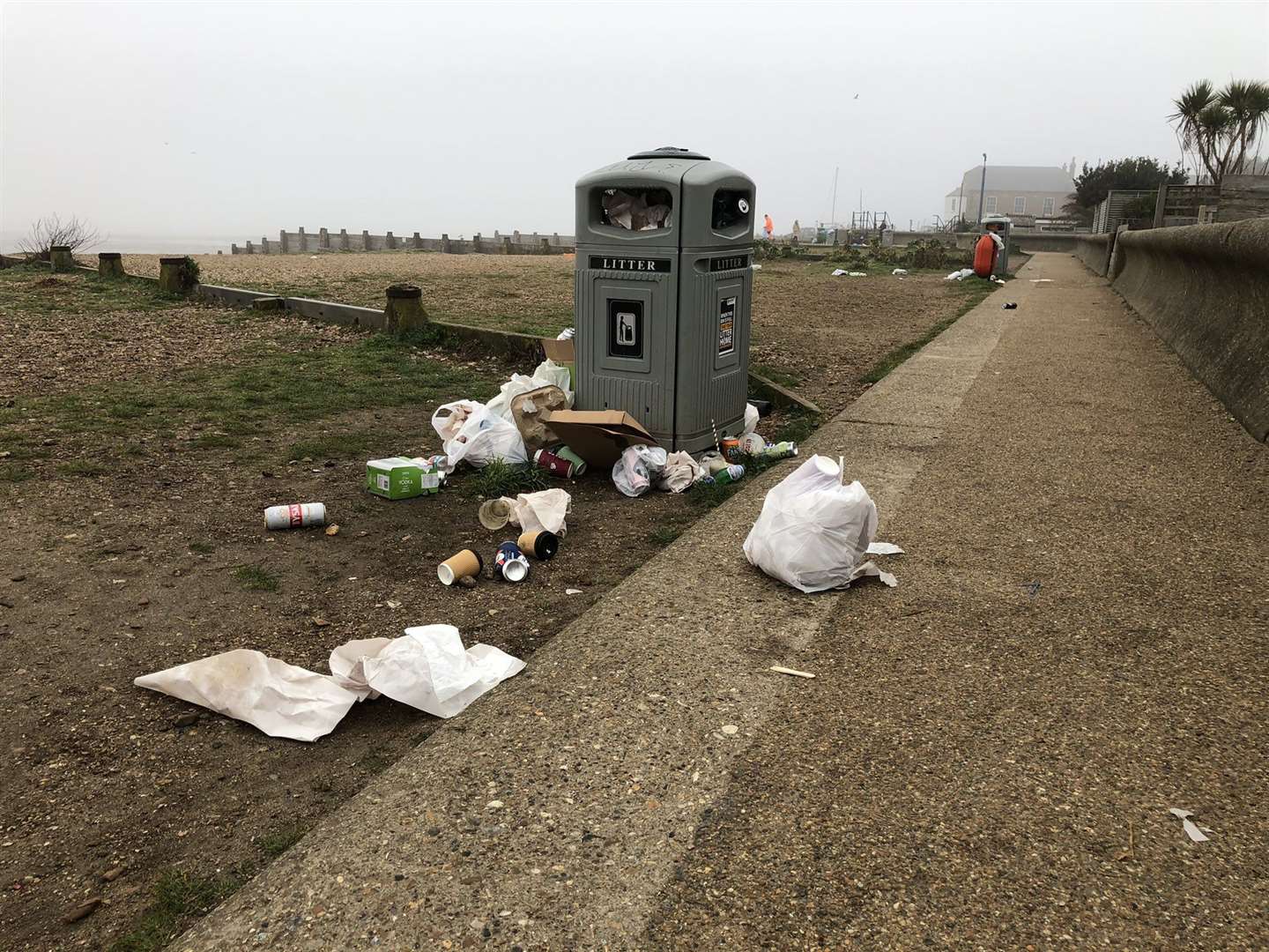 One of the many overflowing bins pictured at the weekend. Picture: David Cramphorn