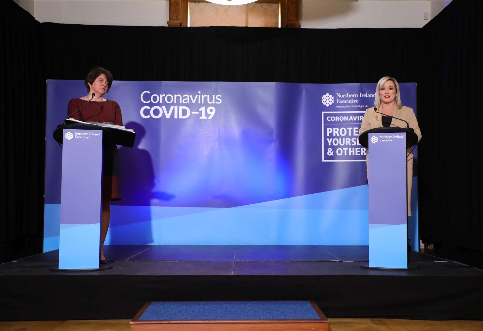 Northern Ireland’s First Minister Arlene Foster, left, and Deputy First Minister Michelle O’Neill (Press Eye/PA)