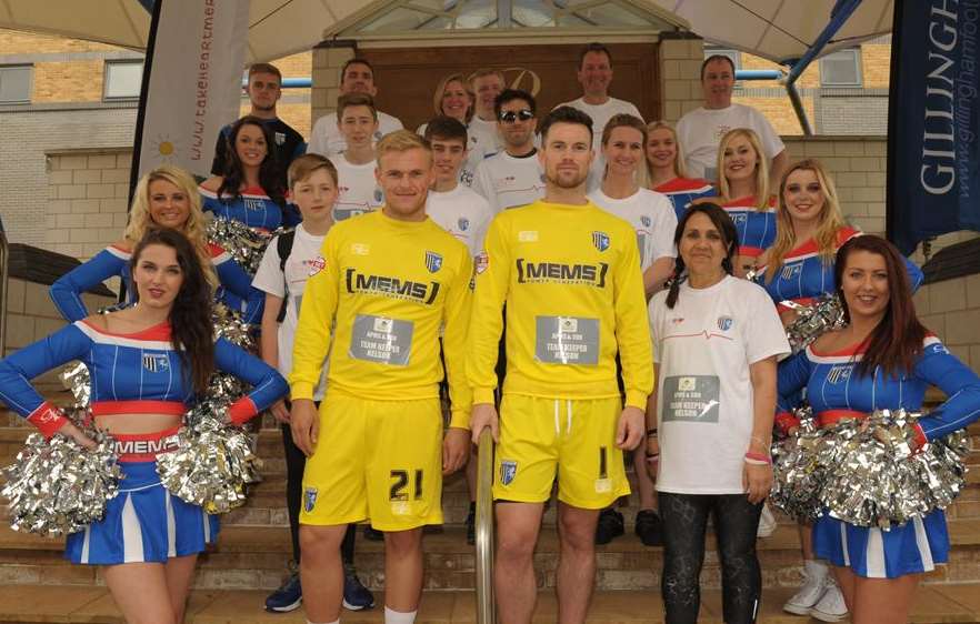 George Howard (front left) and keeper Stuart Nelson before the Ride with Gills charity cycle