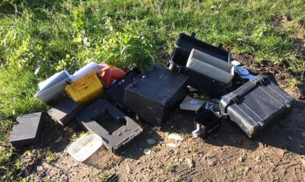 Dumped file boxes and papers at The Lane, Guston