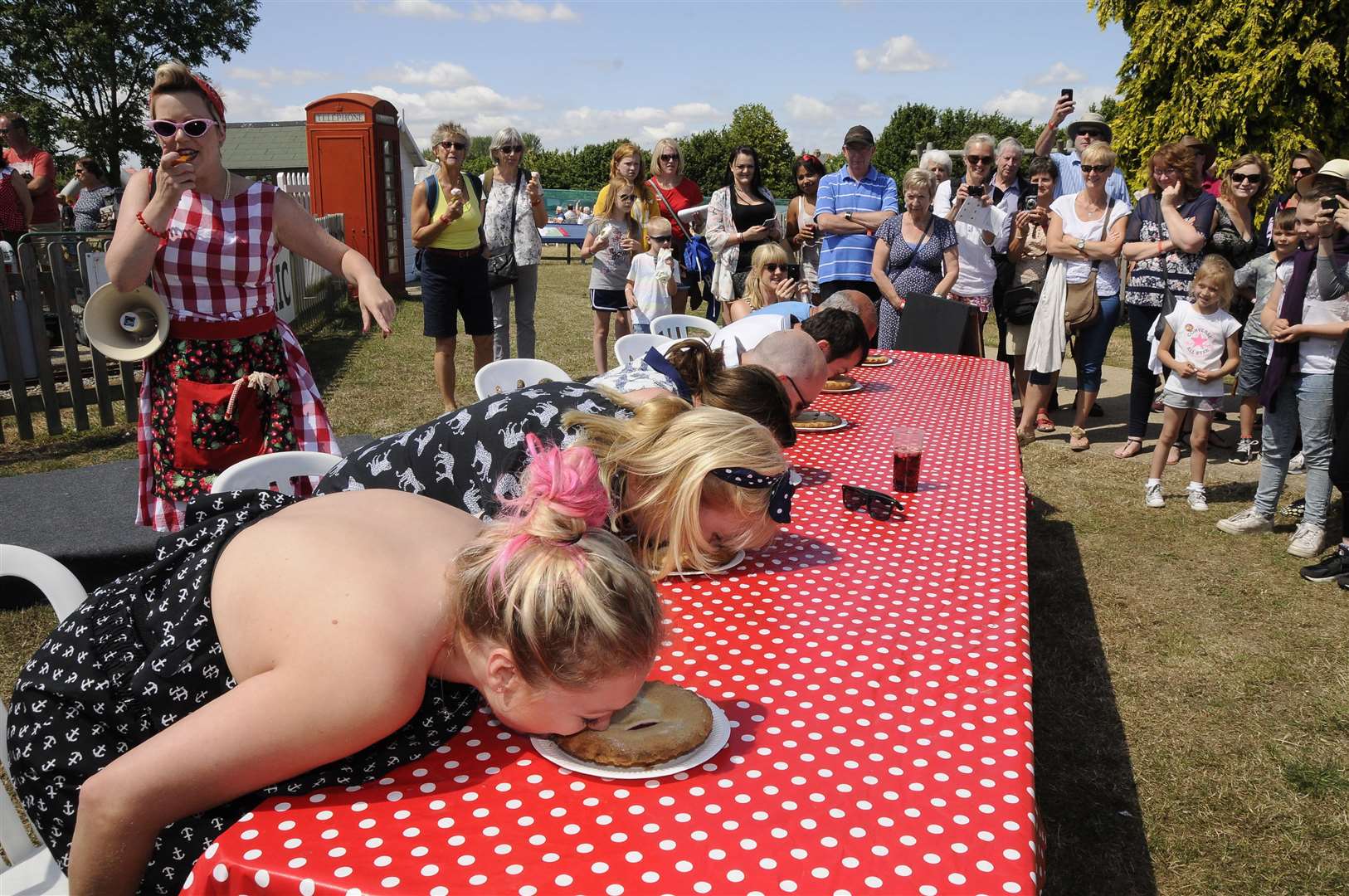 The pie-eating competition at the Brogdale Cherry Fair. Picture: Barry Duffield
