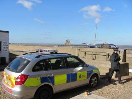 Police at the scene on the beach at Whitstable on Thursday morning