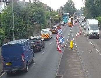 Two lanes are closed on Loose Road in Maidstone for manhole cover repairs. Picture: Kent Highways