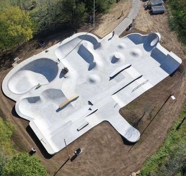 An aerial image of a skatepark built by Maverick Skateparks art St Ives in Cornwall. Photo: Maverick Skateparks