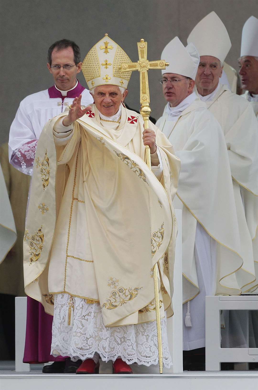 Pope Benedict XVI at the end of the Mass of Beatification for Cardinal Newman, celebrated in Cofton Park near Birmingham (Peter Nicholls/PA) 