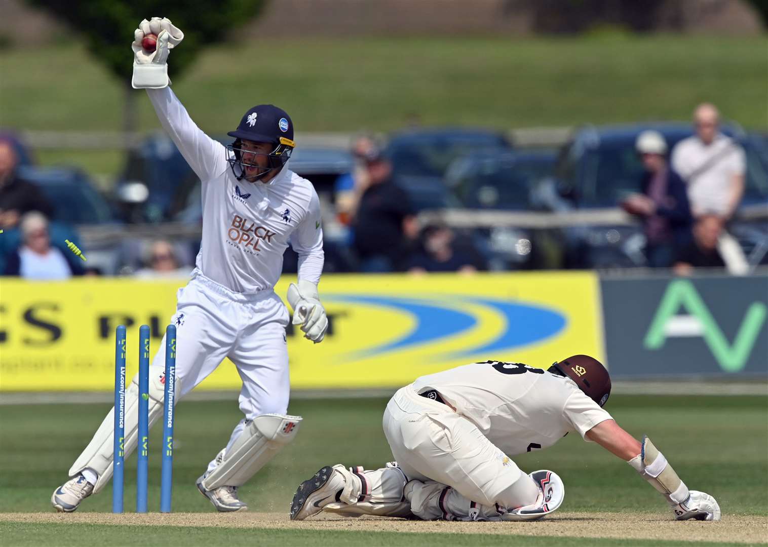 Surrey's Sam Curran is stumped by Ollie Robinson. Picture: Keith Gillard