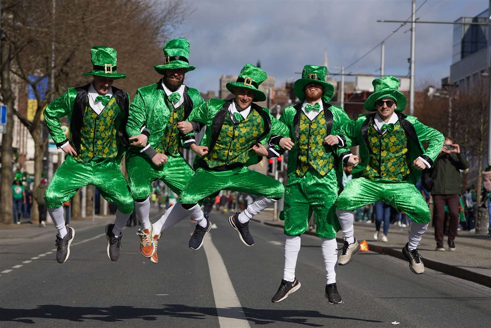 Participants enjoy the St Patrick’s Day Parade in Dublin (Brian Lawless/PA)