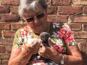 Milo as a puppy with Emma's nan, Elizabeth Tremain