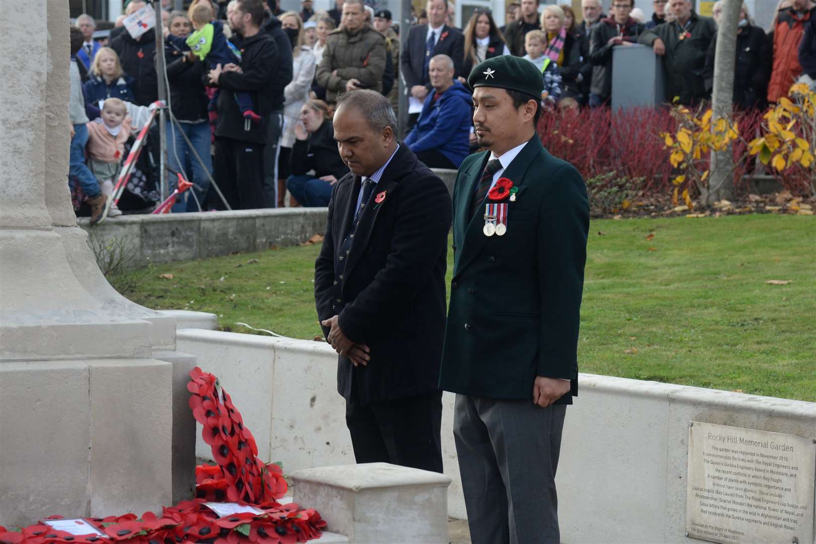 Wreaths are laid around the war memorial during the Remembrance Sunday service, Maidstone. Picture: Chris Davey