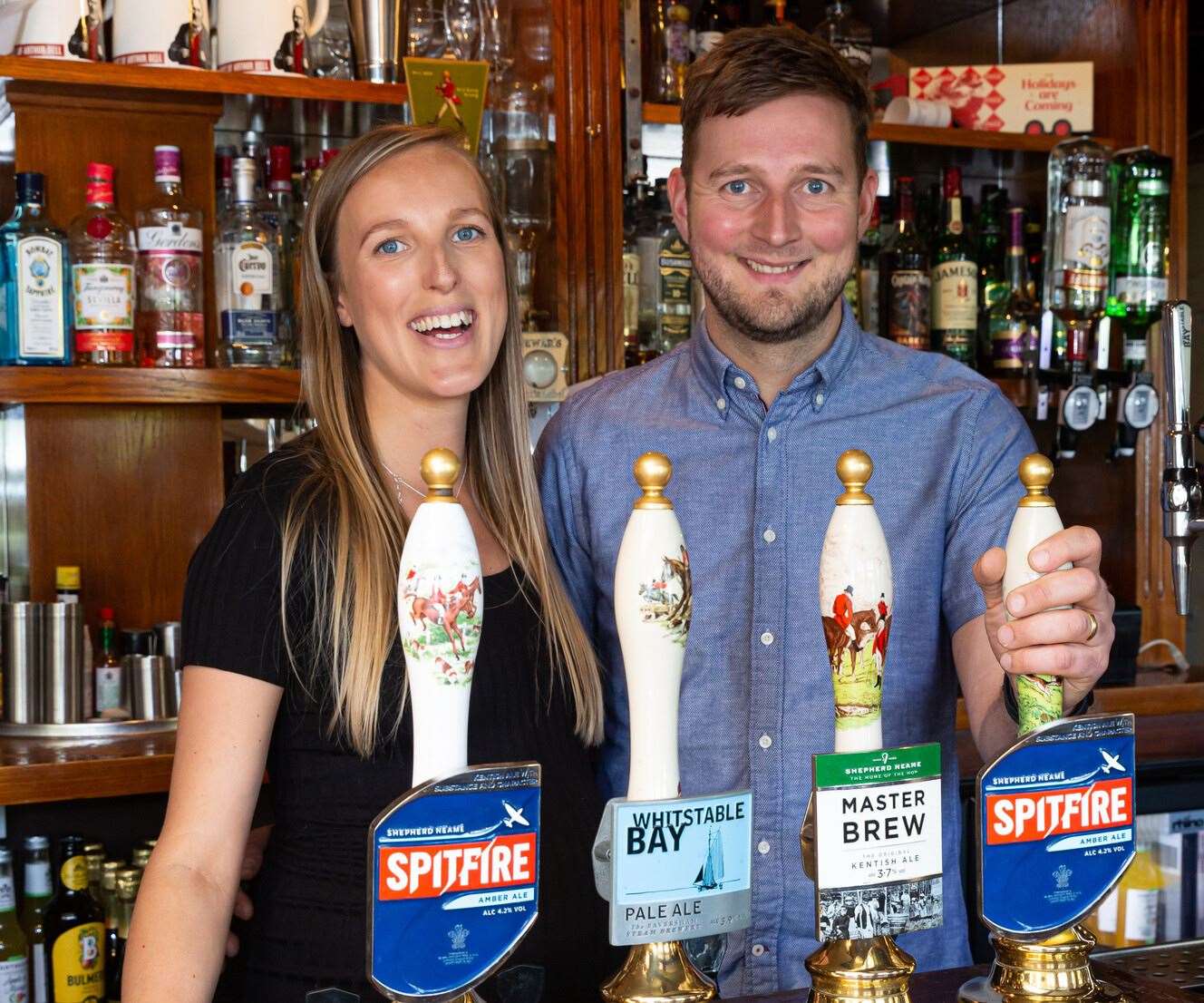 New pub licensees James Dench, right, and his wife Hope at the Bucks Head, Godden Green, Sevenoaks