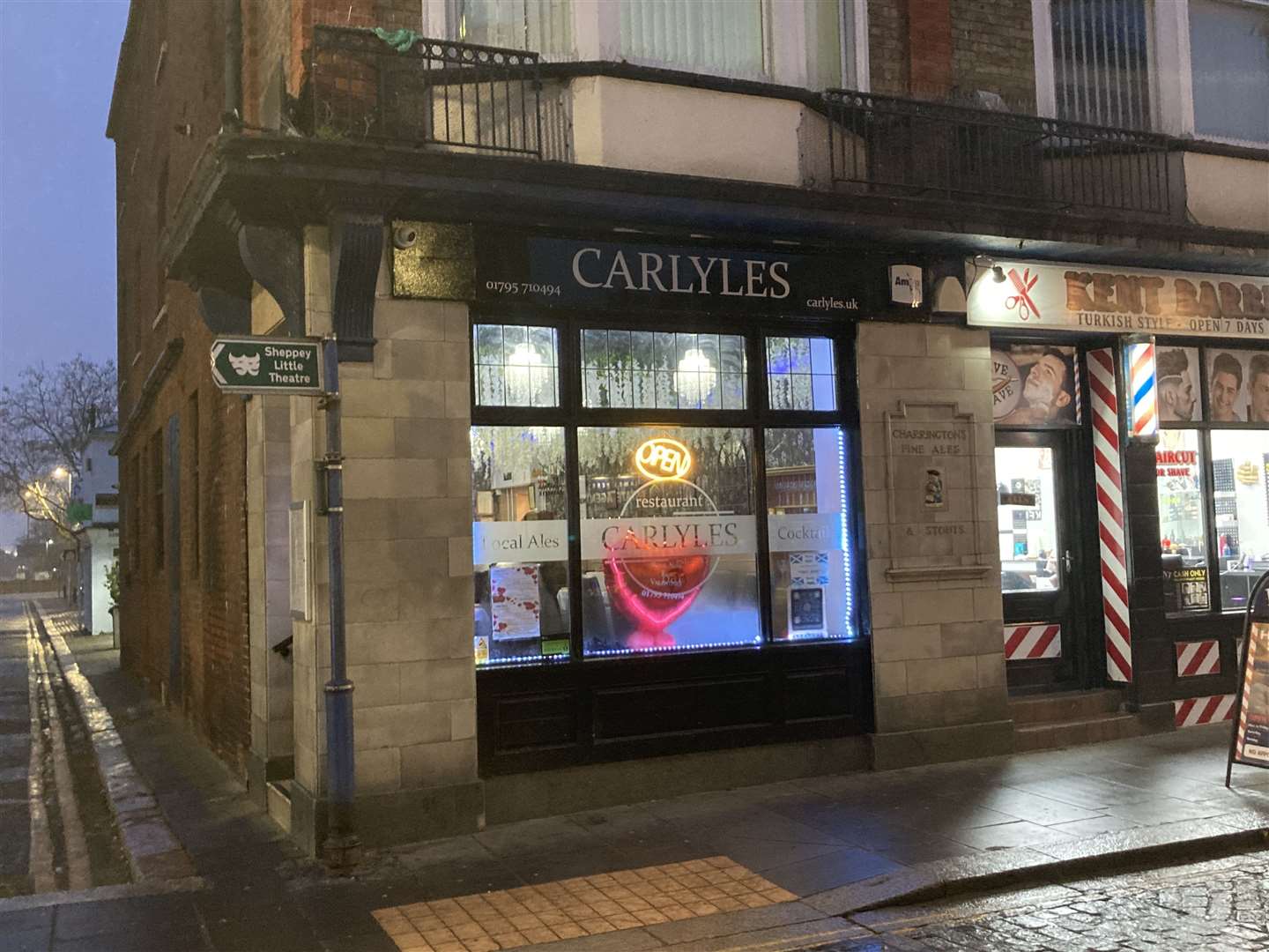 Carlyle's Restaurant in Rose Street, Sheerness, at night. Picture: John Nurden