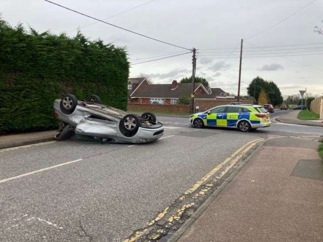 A car overturned in a crash in West Kingsdown