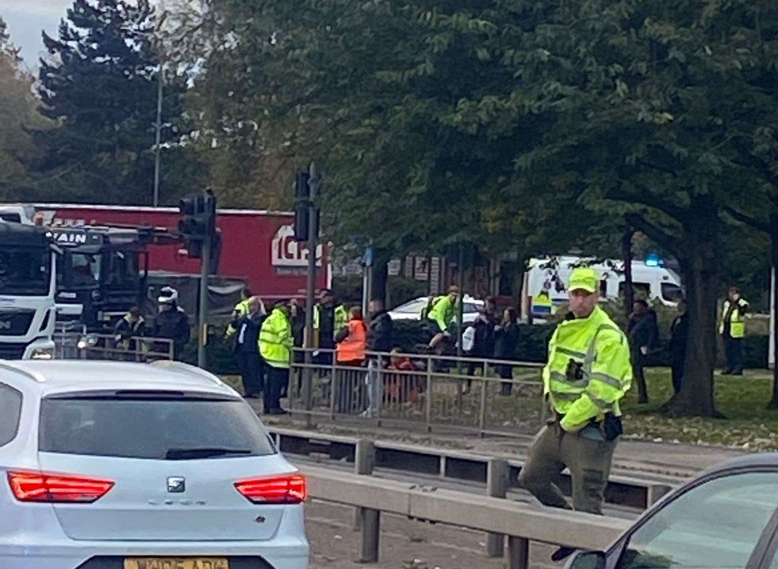 Insulate Britain blocked roundabouts near the Dartford Crossing on Wednesday. Photo: @IsThatHolly