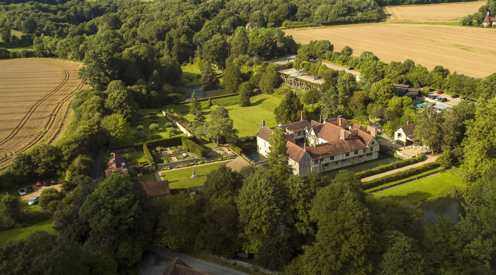 Armed officers searched land around Ightham Mote, near Sevenoaks, for a big cat Credit: Pepper Films