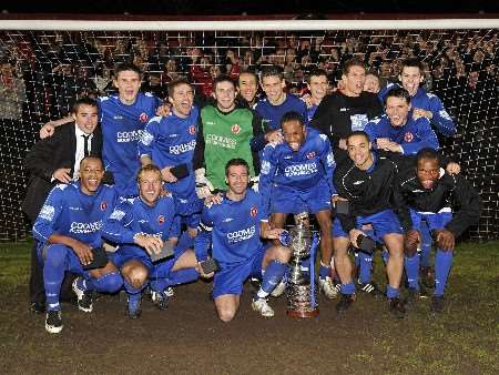 Welling players celebrate winning the Kent Senior Cup. Picture: Keith Gillard