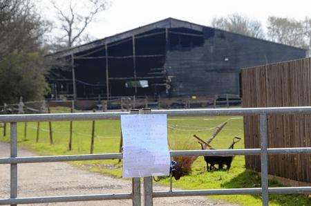 Fire damage at the Chequer Tree Equestrian Centre, Chequer Tree Farm, Mersham