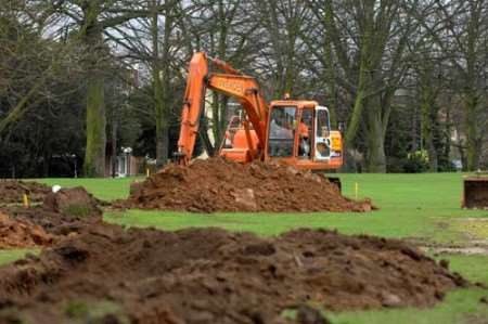 WORK UNDERWAY: Archeaologists will now inspect the 14 trenches. Picture: BARRY GOODWIN