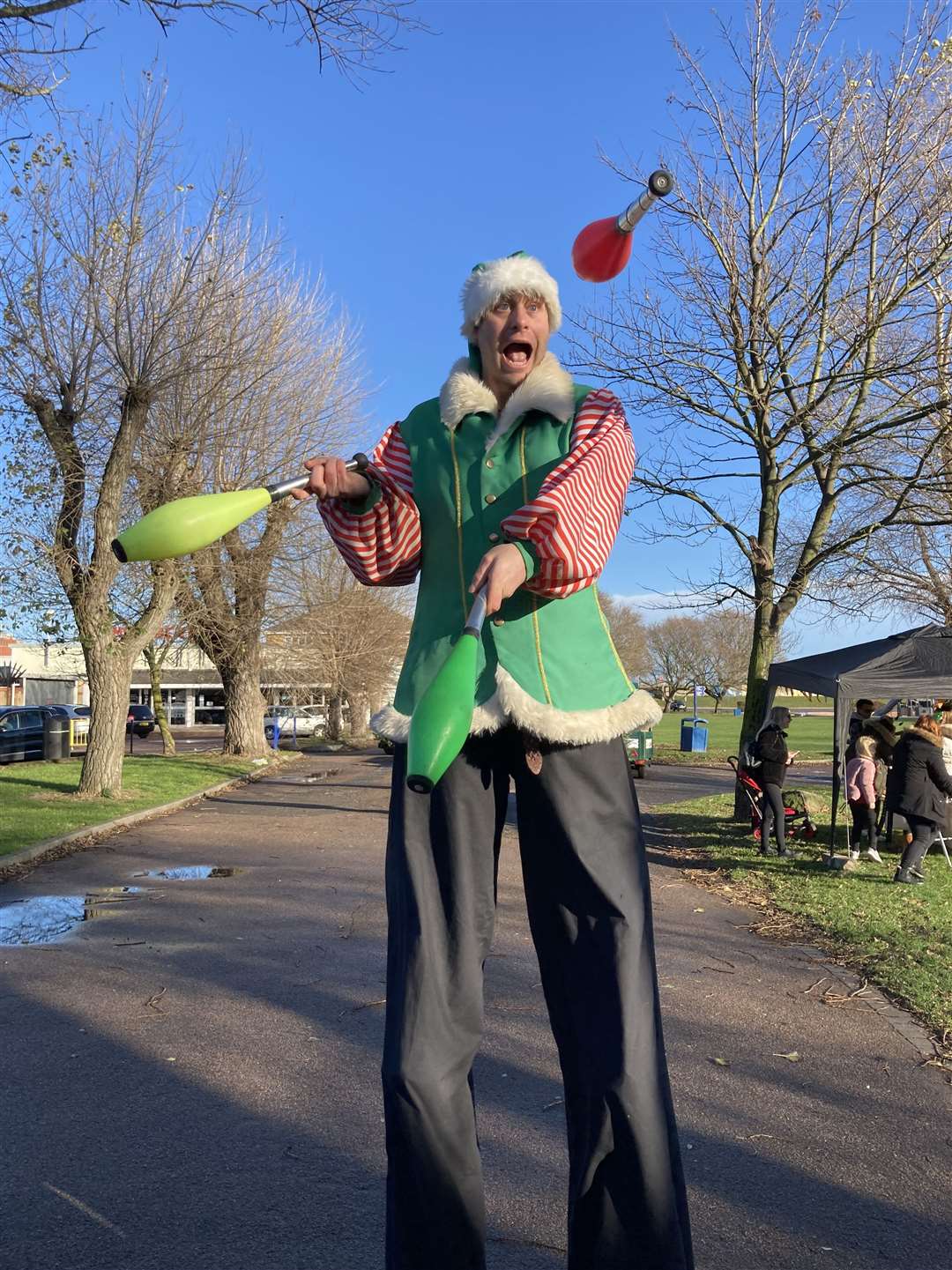 Everything was up in the air for stilt-walking juggler Allan Swan of Juggle It All at Beachfields. He later took part in the Sheerness lantern parade