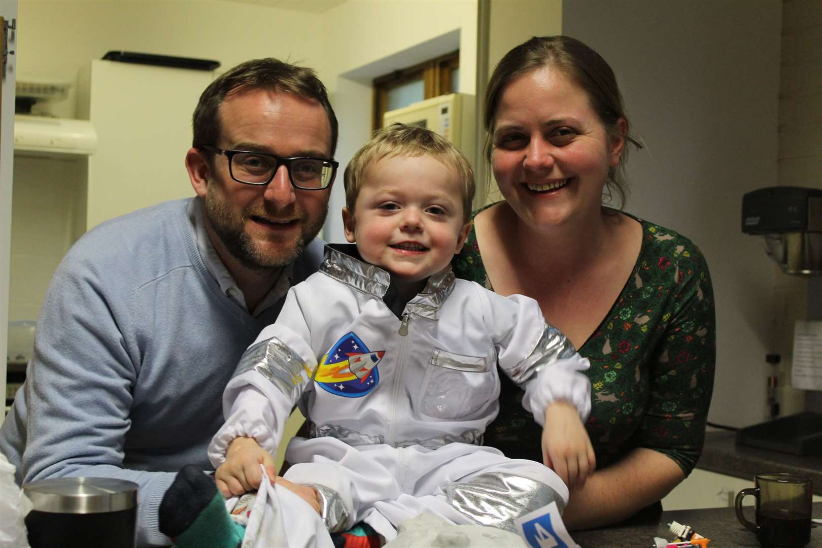 Laurence and Caroline Powell with their four-year-old son, Theo, who has cystic fibrosis