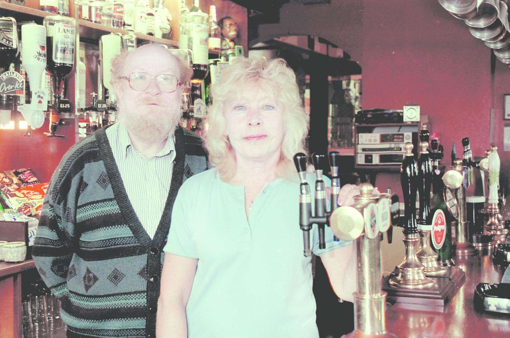 Jackie and Bod Bowles behind the bar of the Louis Armstrong