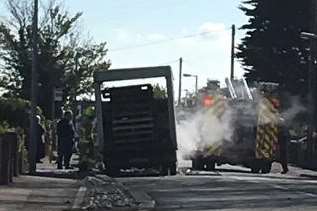 Firefighters tackling the van blaze in Herne Bay. Picture: Roger Fry.