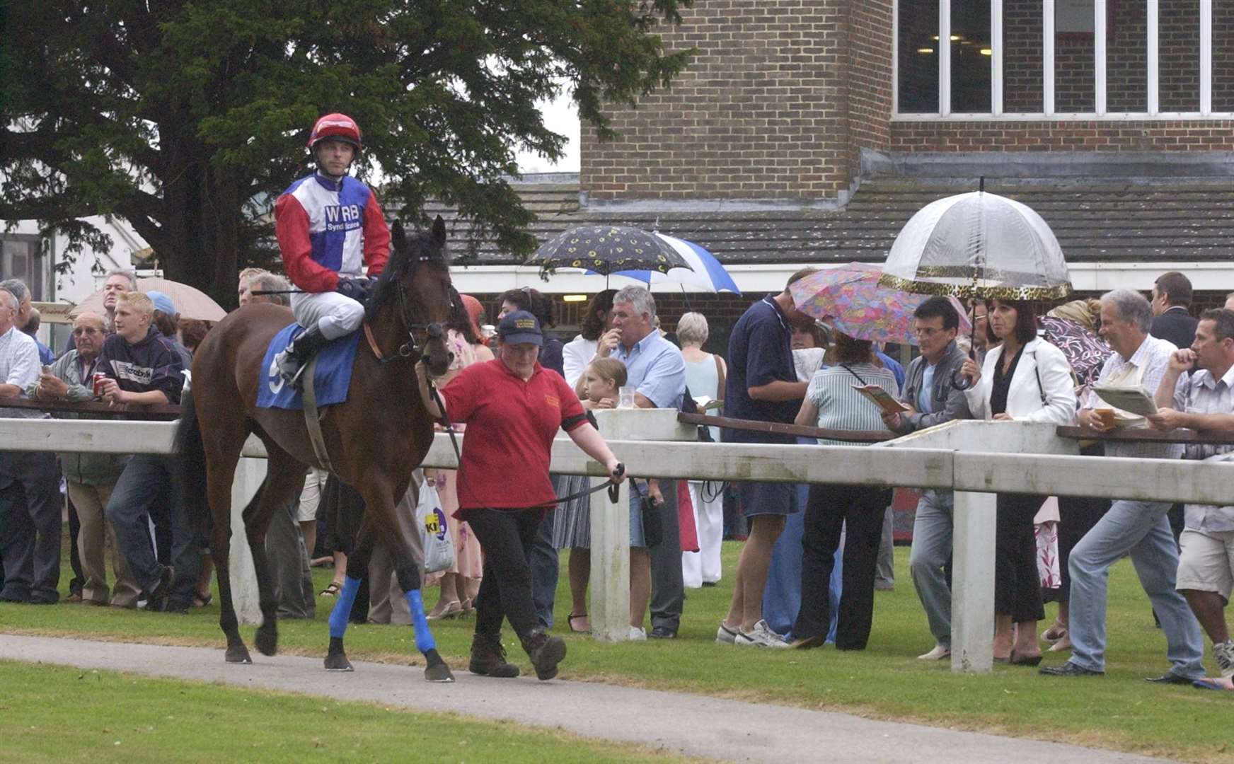 Spectators watching horses in the parade ring at the Folkestone Races Ladies Night in August 2004