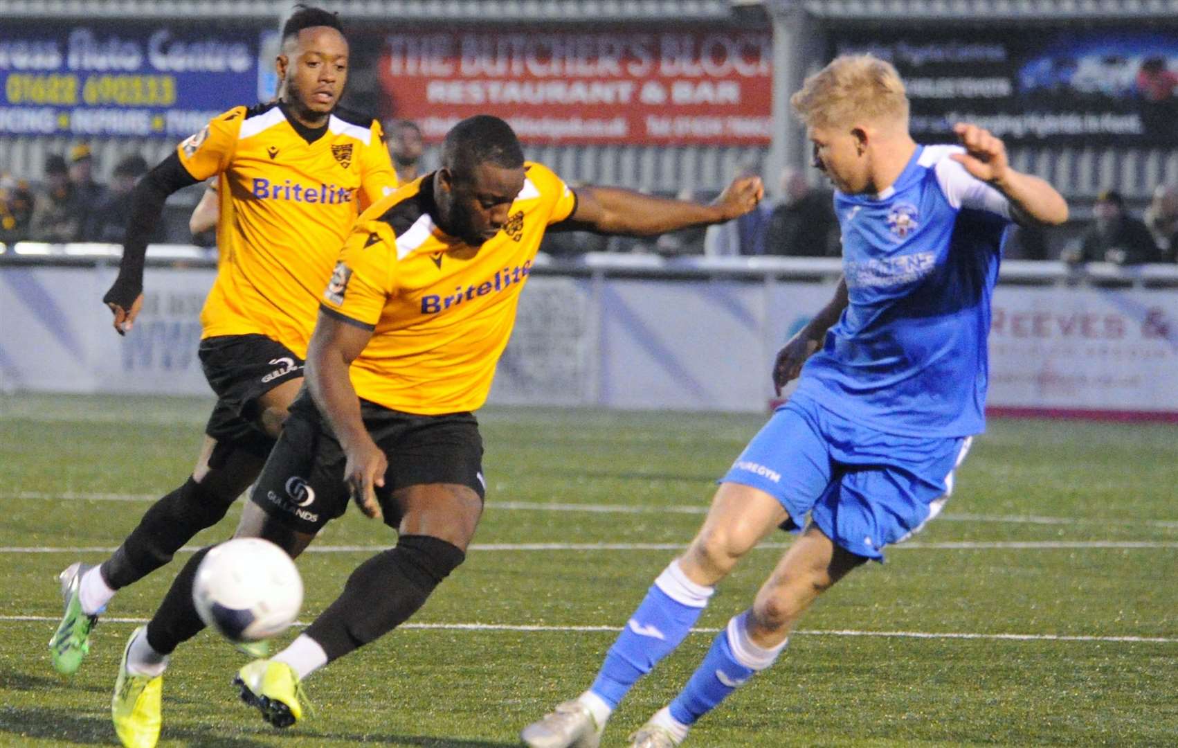 Maidstone United taking on Tonbridge during the 2019/20 season. Both have now been told their respective National League South campaigns could kick-off in October. Picture: Steve Terrell