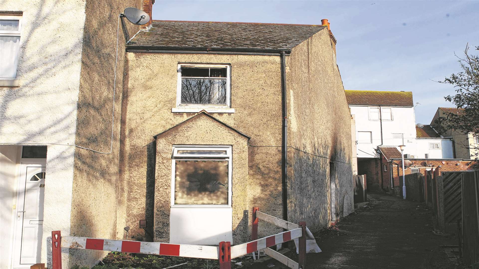 The house in Burrow Road, Folkestone, which was seriously damaged in a suspected arson attack on New Year's Day