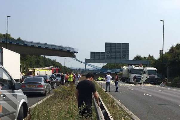 How the partly-collapsed bridge looked after last Saturday's accident Picture: Natasha Najm