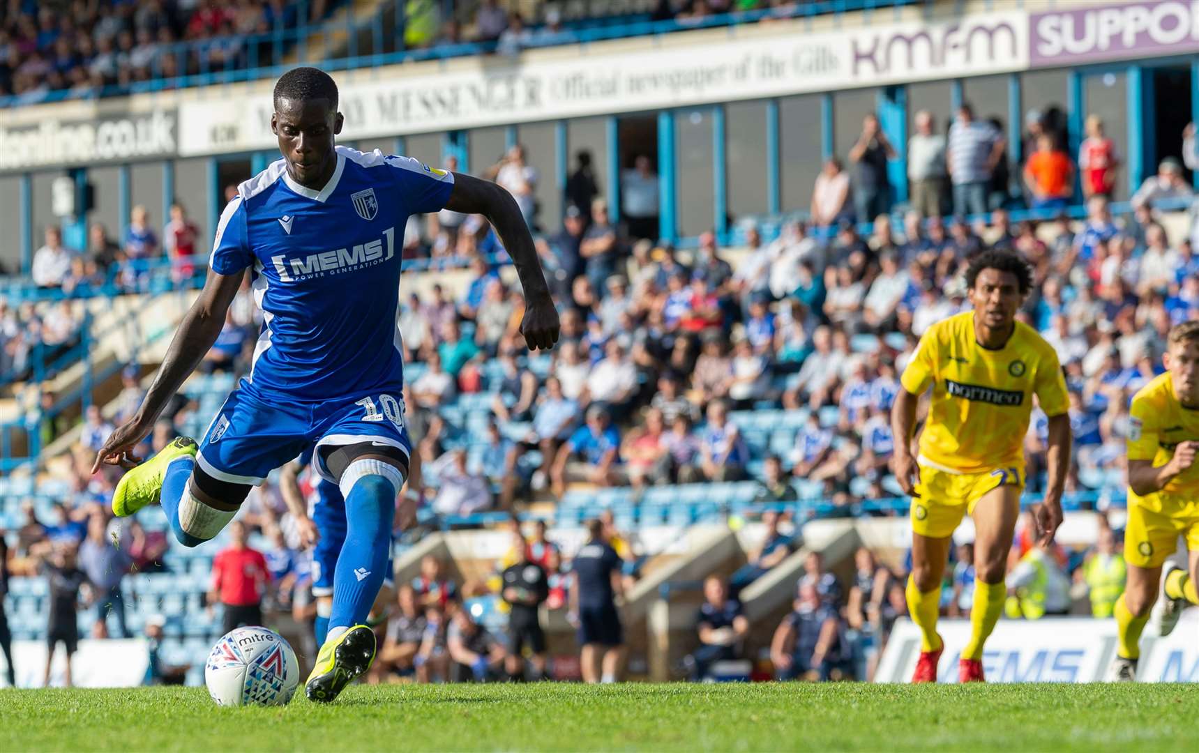 Mikael Ndjoli scores from the penalty spot for Gills against Wycombe. Picture: Ady Kerry