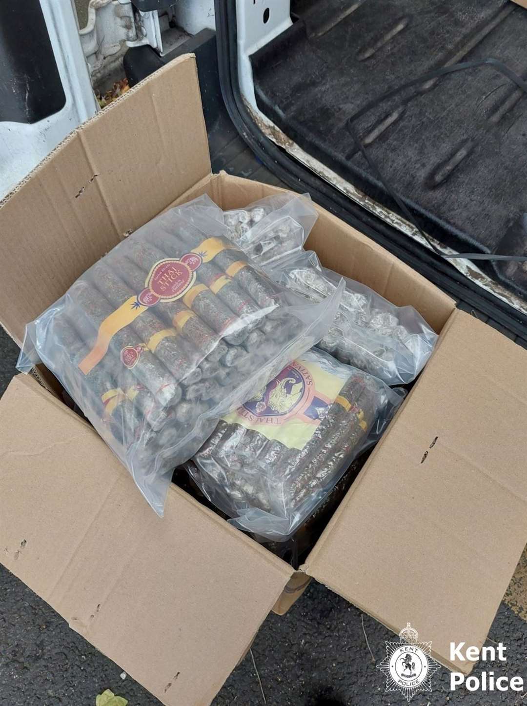 The van, which was stopped in Wrotham Road, Gravesend, was searched and found to contain an estimated 500 kilograms of packed cannabis. Picture: Kent Police