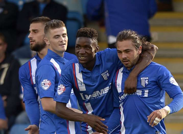 Bradley Dack celebrates scoring Gillingham's winner against Blackpool Picture: Barry Goodwin