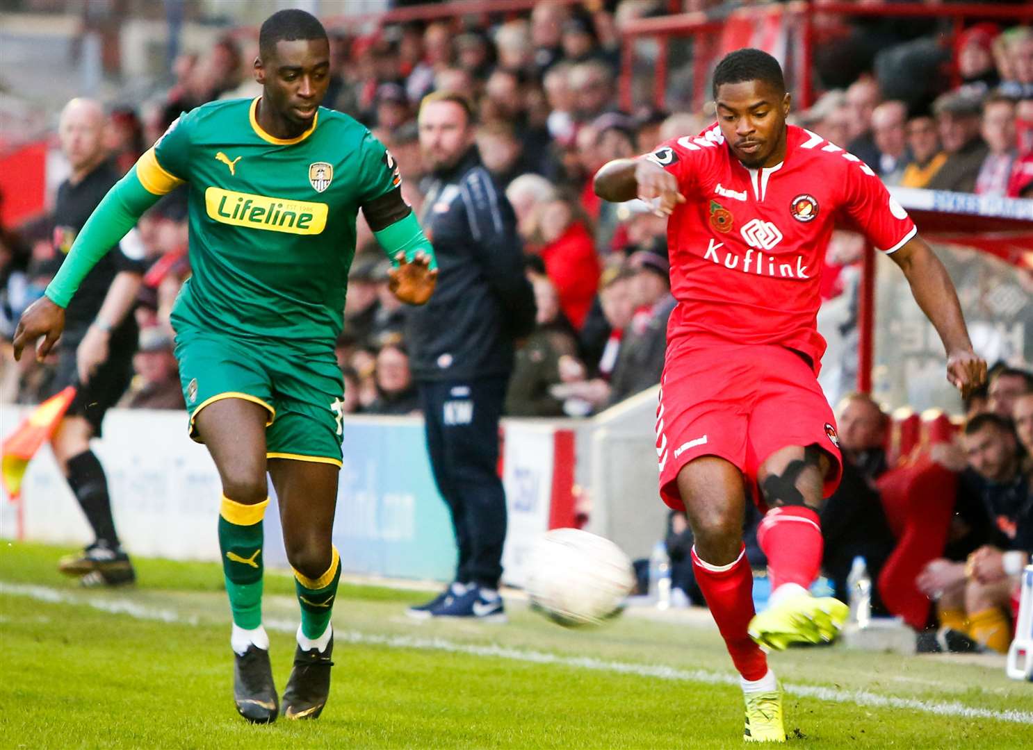 Ebbsfleet's Andre Blackman gets away from Notts County's Enzo Boudewijn. Picture: Matthew Walker FM21250398