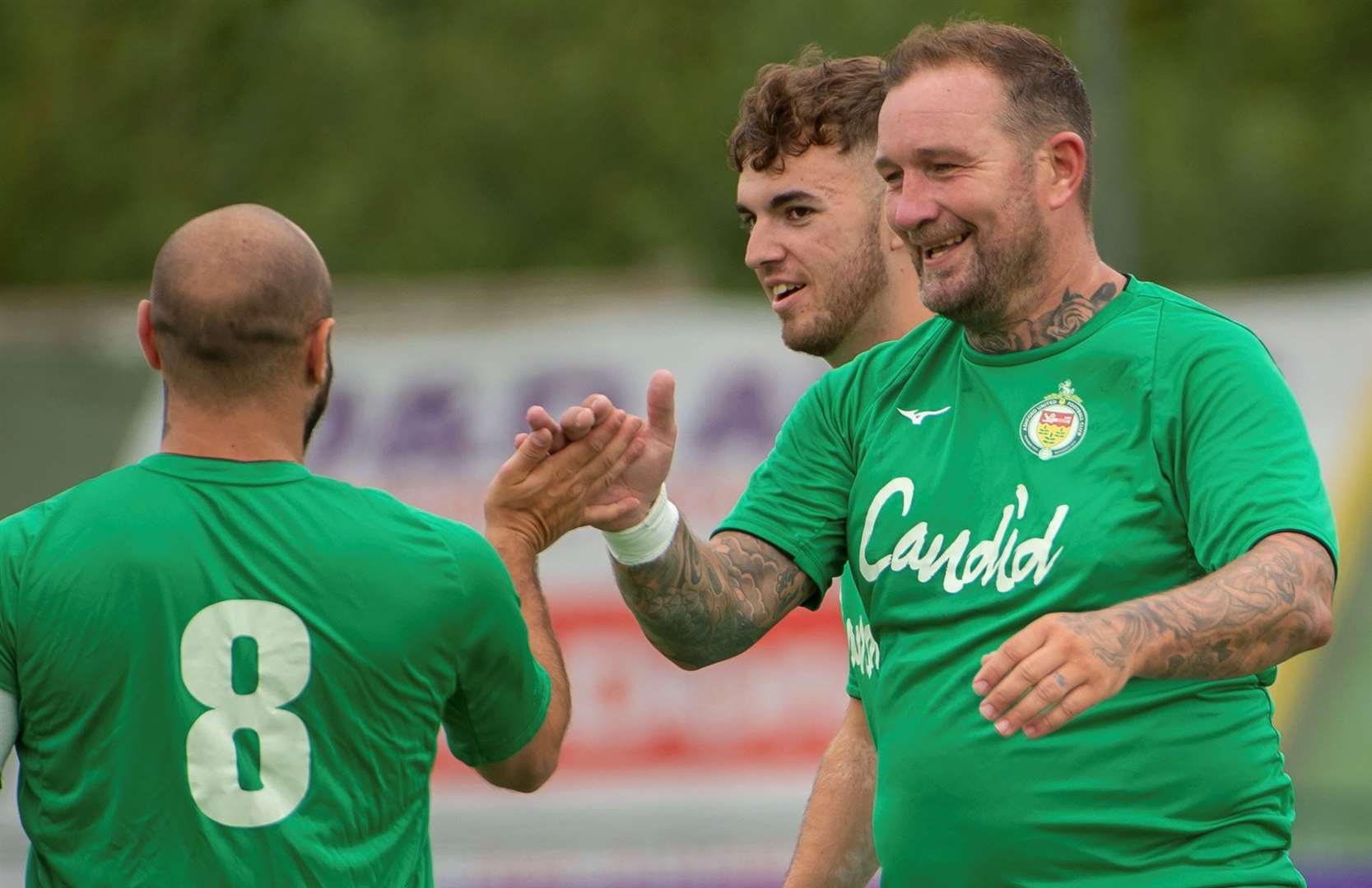 Ashford United manager Danny Kedwell celebrates his goal against Kennington Picture: Ian Scammell