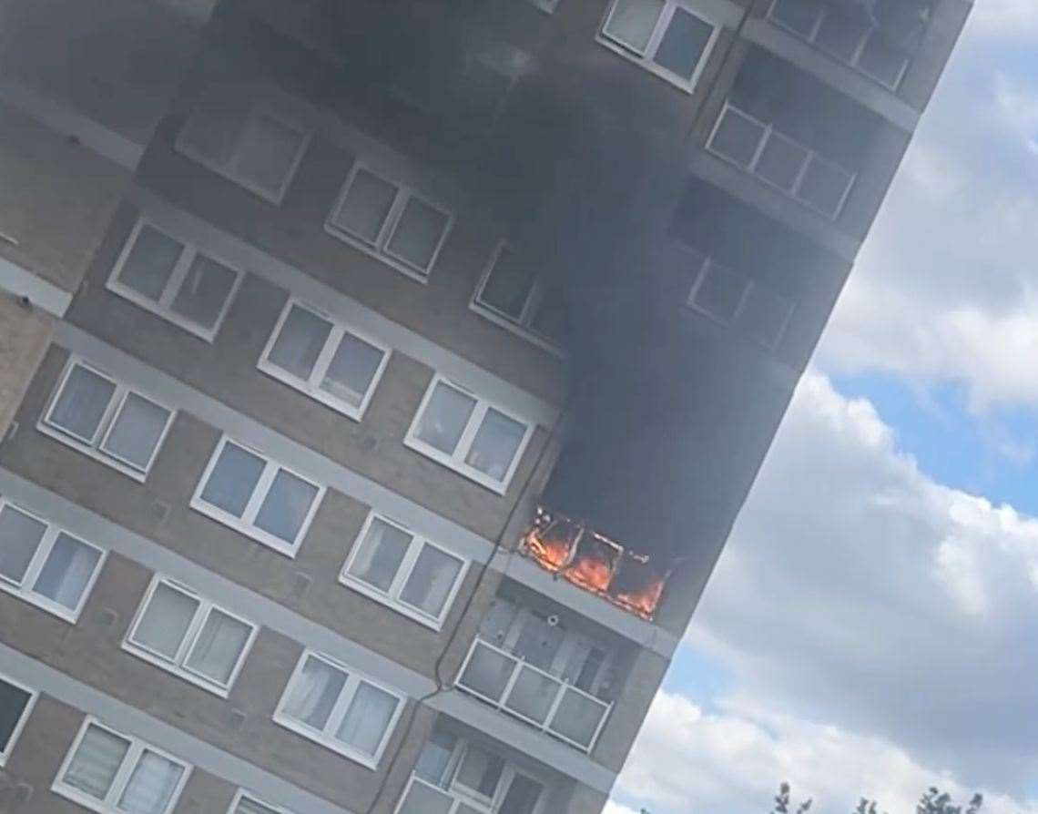 Fire crews tackled the fire, which broke out on a balcony