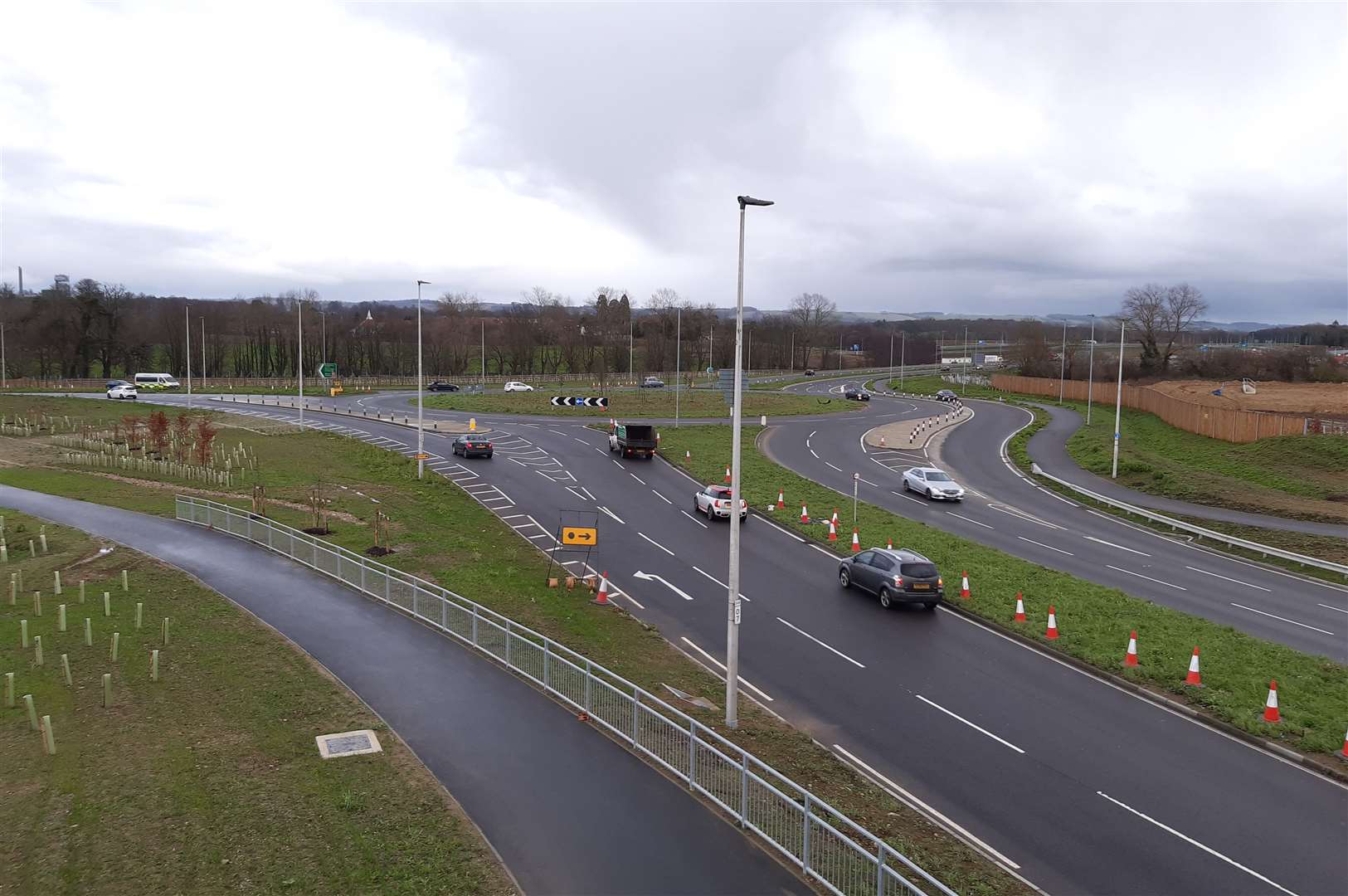 The A2070 link road roundabout forms part of the diversion route