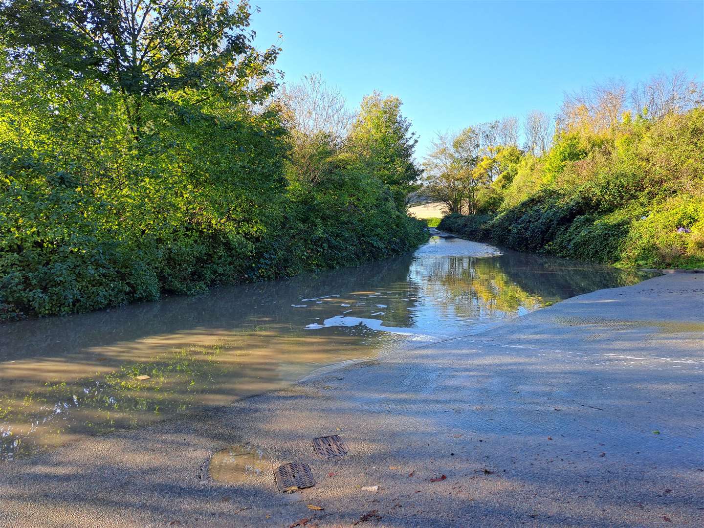 The stretch of road turned into a river in Dover