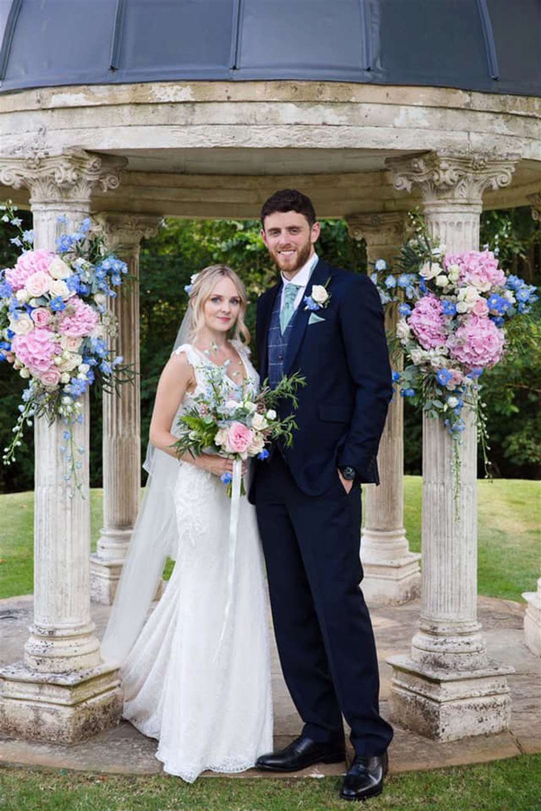 Pc Andrew Harper and his wife, Lissie, celebrating their wedding at Ardington House in Oxfordshire in 2018 (Mark Lord/PA)