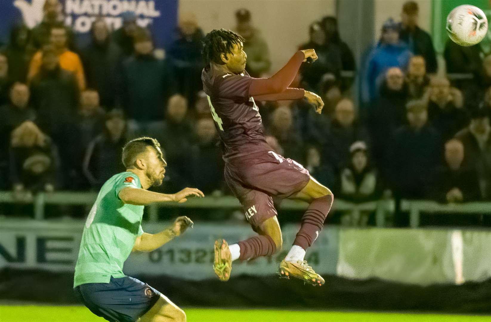 Dartford's Malachi Napa, right, has had his loan extended until the end of the season. Picture: Ed Miller/EUFC