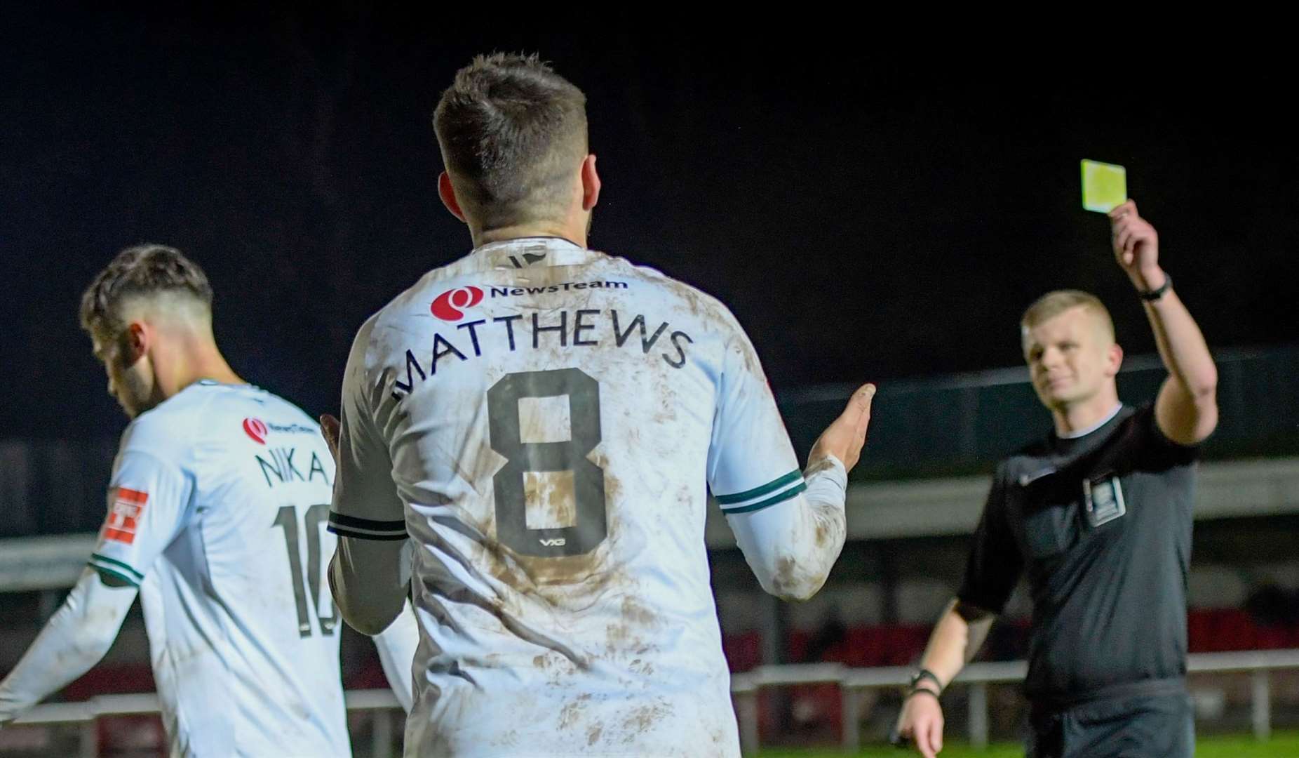 Dover’s Alfie Matthews gets a late yellow card which means he will now miss Saturday’s trip to Bowers & Pitsea. Picture: Stuart Watson