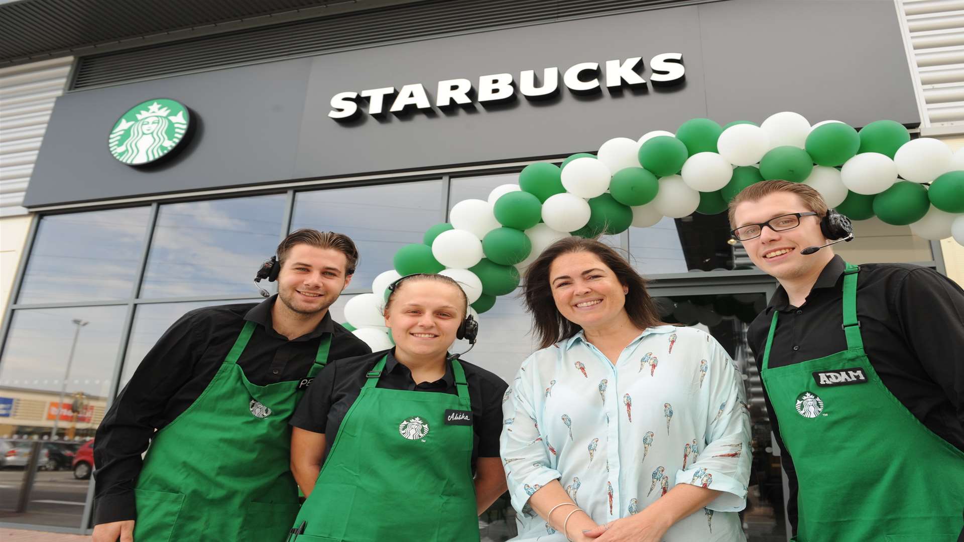 Peri Oakley, manager Alisha Swinny, area manager Elizabeth Bone and Adam James.