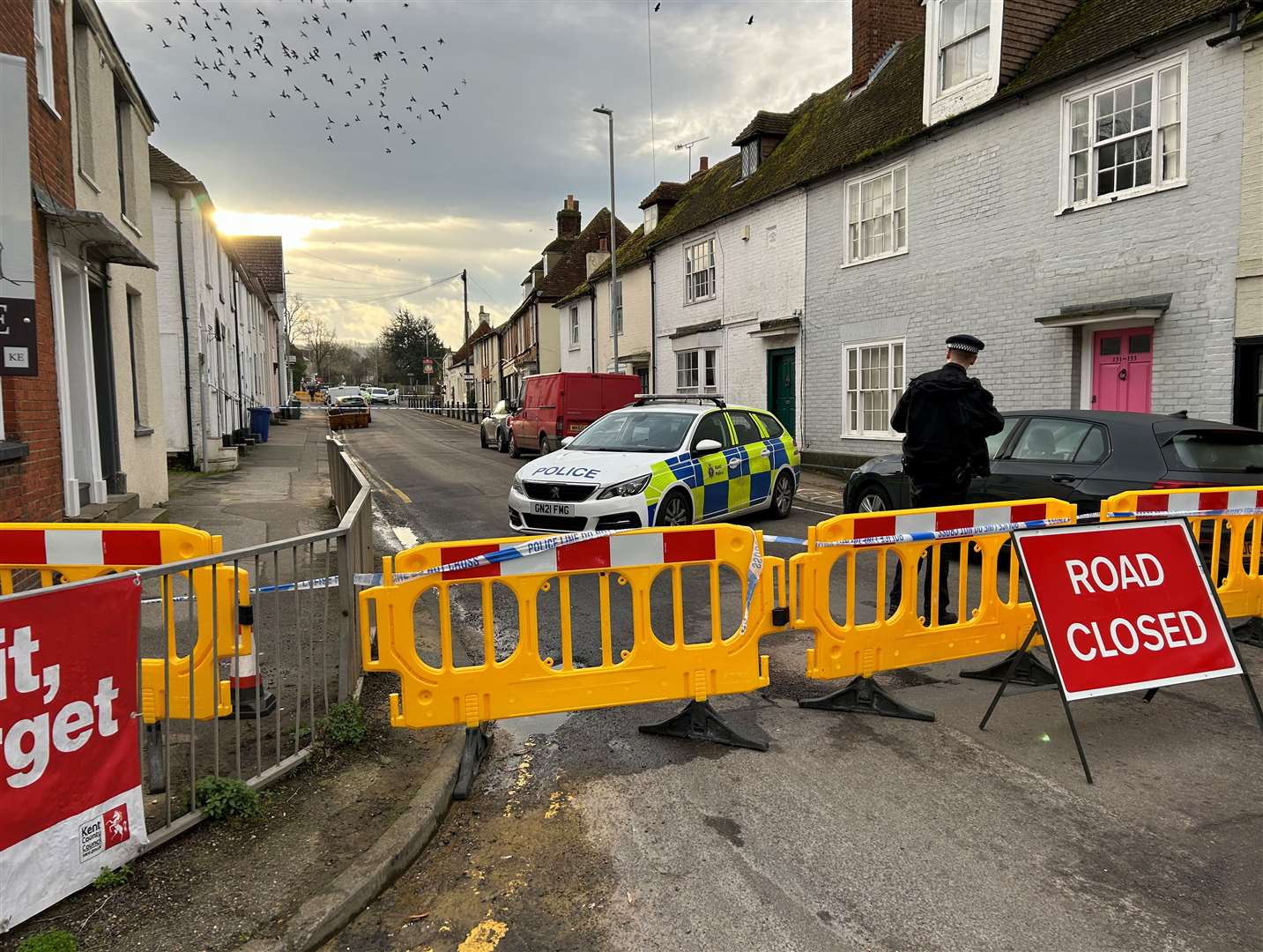 Police cordoned off the main route following reports of a stabbing at Queens Head in Boughton-under-Blean where Adam Pritchard died