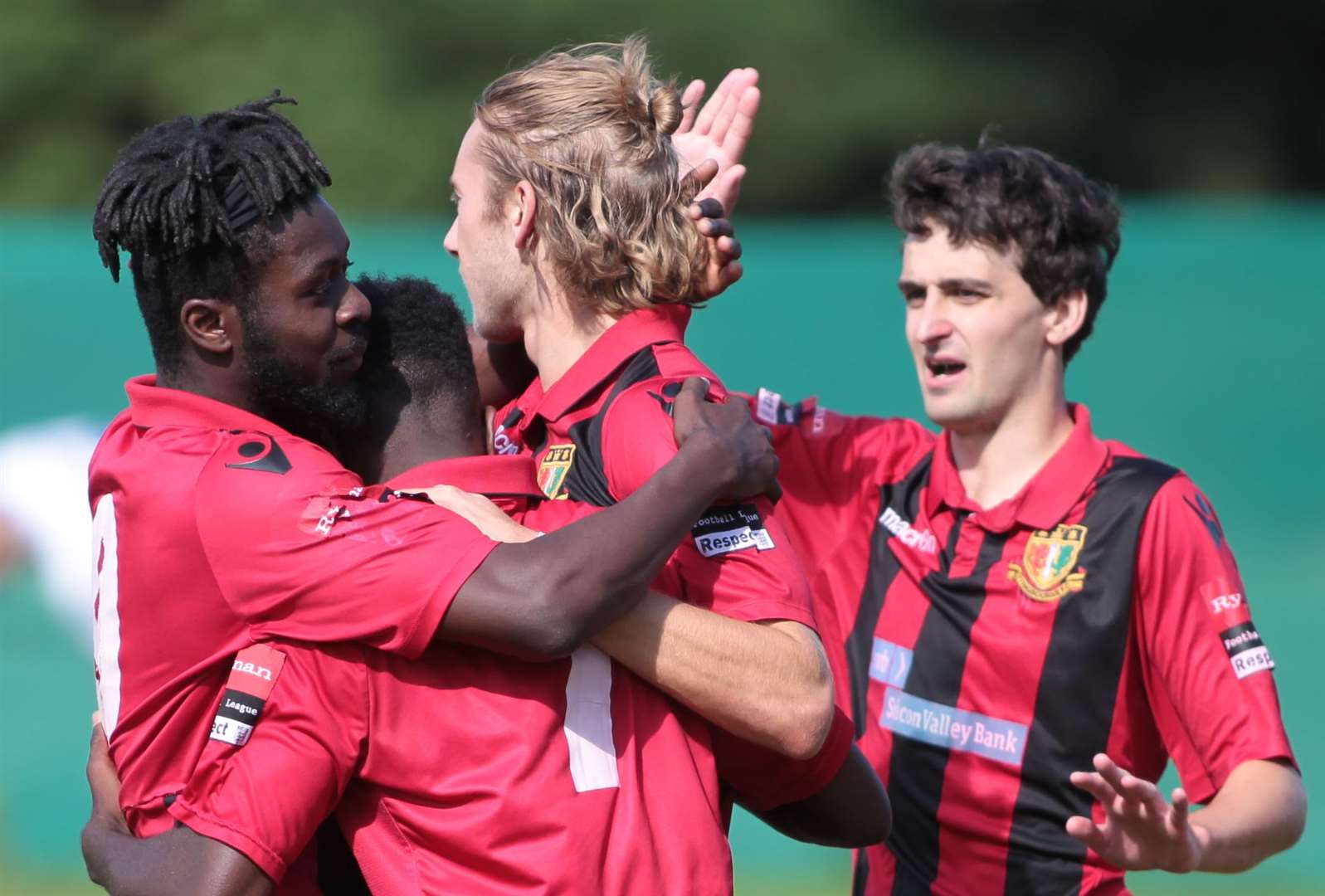 Sittingbourne celebrate Ira Jackson's opener against Bearsted. Picture: John Westhrop