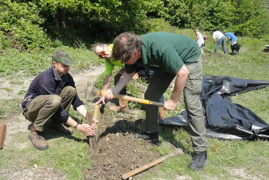 White Cliffs Countryside Partnership volunteers improving the path at the Warren.