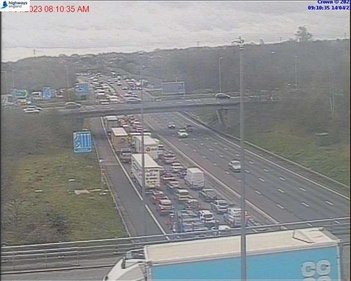 Traffic was held on the M20 at J4 for Leybourne and Snodland. Picture: Highways England