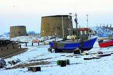 An icy scene on the beach at Hythe