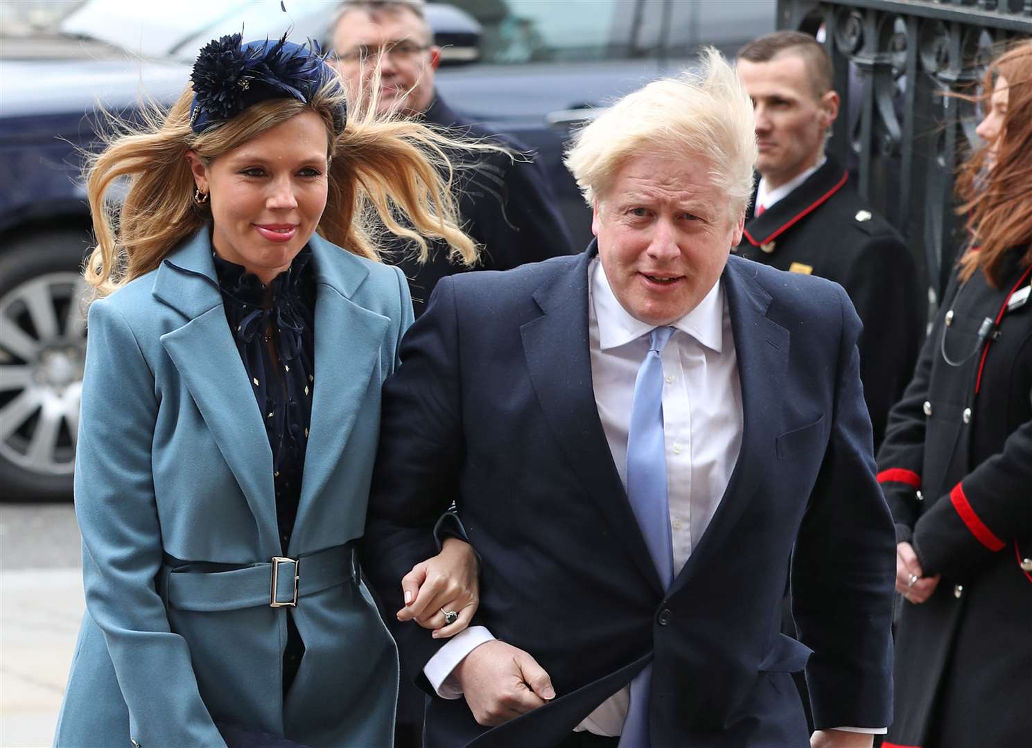 Boris Johnson and Carrie Symonds arrive at the Commonwealth Service at Westminster Abbey in March (Yui Mok/PA)