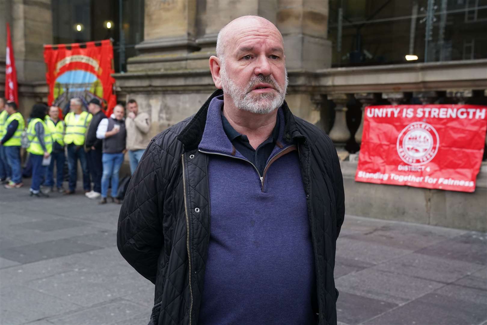 Aslef leader Mick Whelan with union members on the picket line outside Newcastle station on Wednesday (Owen Humphreys/PA)